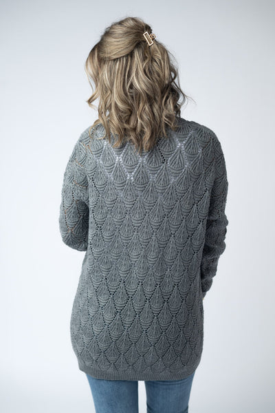IN STOCK Open Knit Cardigan - Grey - Pumpkin Patch Co