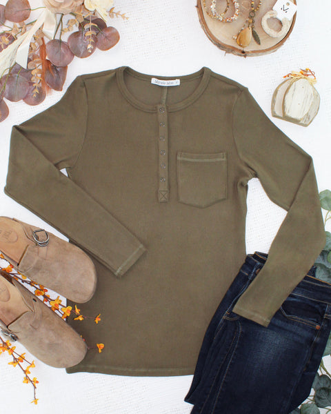 IN STOCK Georgia Long Sleeve Top - Olive - Pumpkin Patch Co