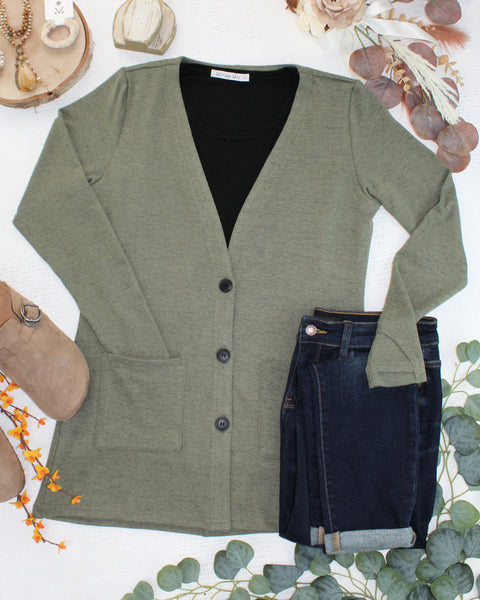 IN STOCK Cori Cardigan - Heathered Olive - Pumpkin Patch Co