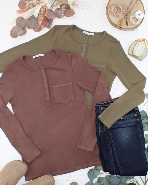 IN STOCK Georgia Long Sleeve Top - Olive - Pumpkin Patch Co
