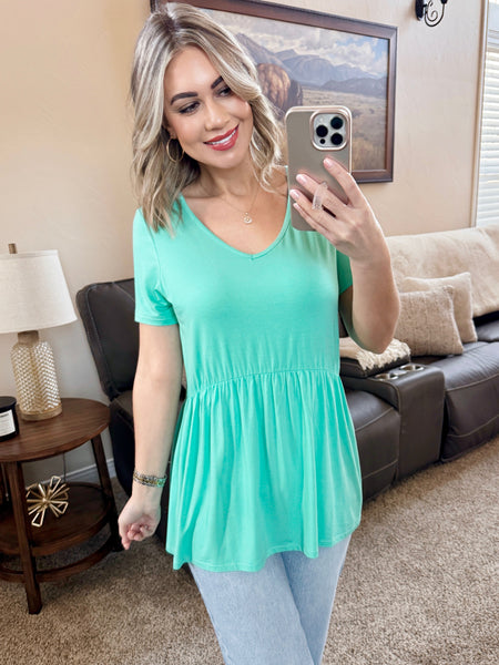 IN STOCK Sarah Ruffle Short Sleeve - Turquoise - Pumpkin Patch Co