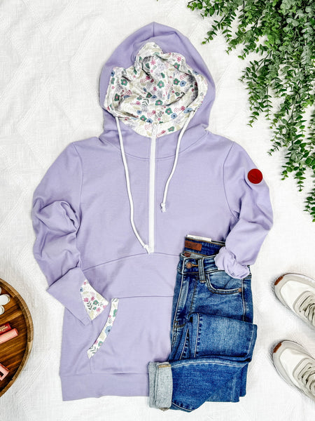 IN STOCK Avery Accent HalfZip Hoodie - Lavender Floral