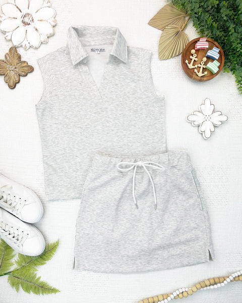 IN STOCK Luxe Collar Tank/Skort Set - Heathered Neutral - Pumpkin Patch Co