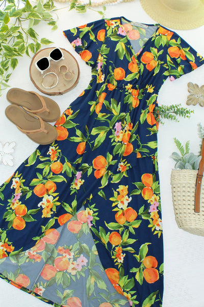 IN STOCK Harley High-Low Dress - Navy Citrus - Pumpkin Patch Co