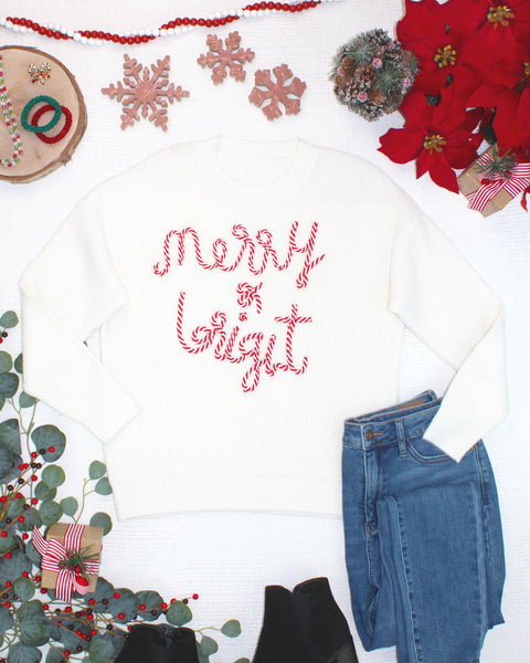IN STOCK Merry & Bright Candy Cane Sweater
