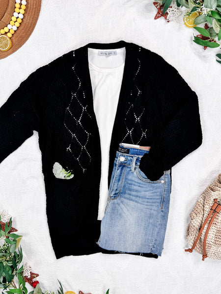 IN STOCK Open Knit Cardigan - Black - Pumpkin Patch Co