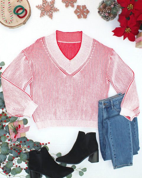 IN STOCK Candy Cane V-Neck Pullover