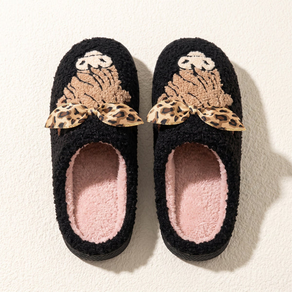 PREORDER: Highland cow with leopard bow slippers 8.24.26 OSYM - Pumpkin Patch Co