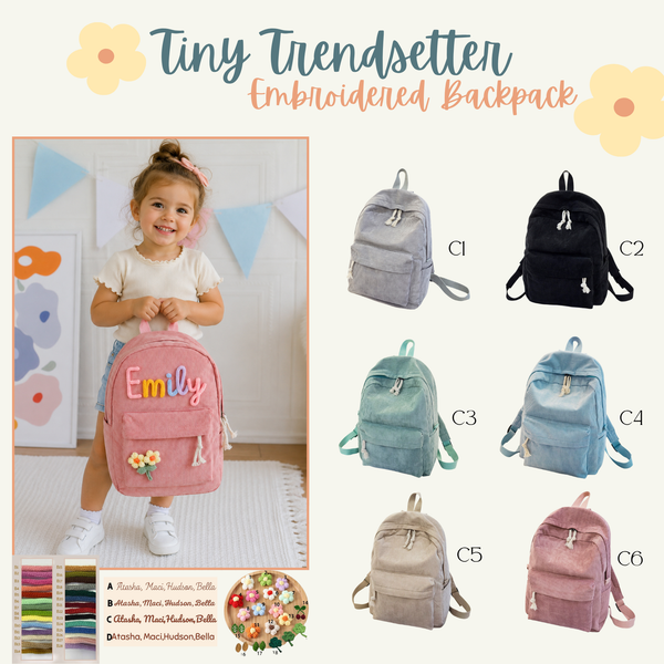 PREORDER: Tiny Trendsetter Embroidered Backpack RERUN 6.22.26 osym - Pumpkin Patch Co
