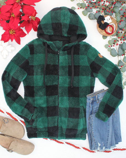 IN STOCK Sherpa Fullzip Hoodie - Evergreen Plaid