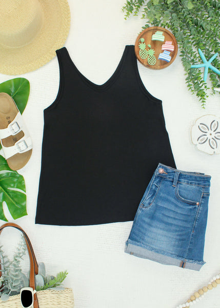 IN STOCK Vera V Neck Tank - Black - Pumpkin Patch Co