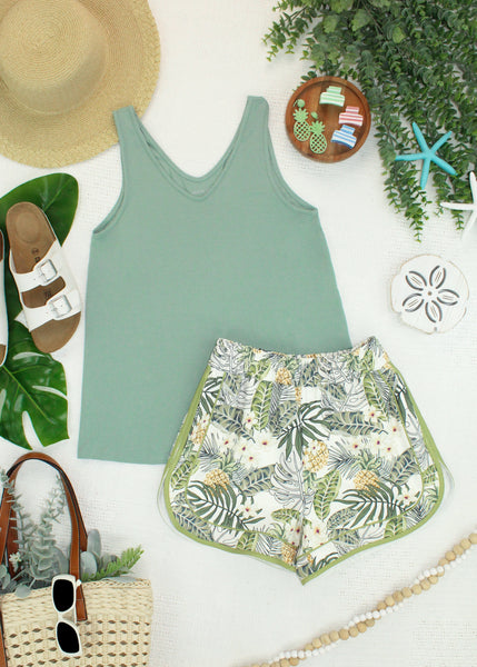 IN STOCK Vera V Neck Tank - Sage - Pumpkin Patch Co