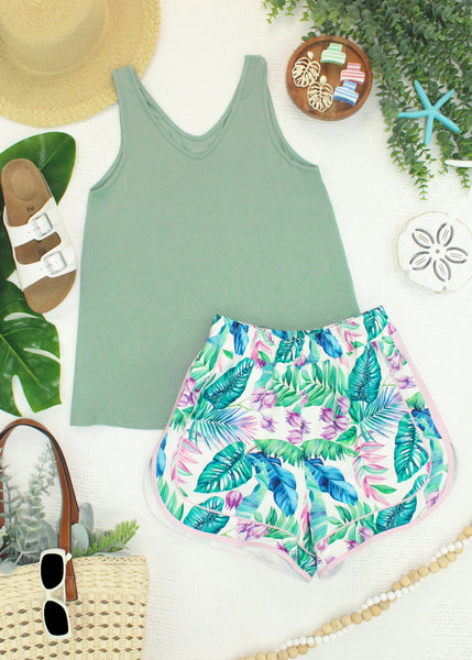 IN STOCK Vera V Neck Tank - Sage - Pumpkin Patch Co