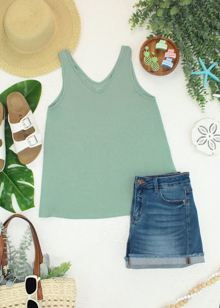 IN STOCK Vera V Neck Tank - Sage - Pumpkin Patch Co