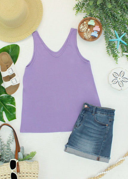 IN STOCK Vera V Neck Tank - Lavender - Pumpkin Patch Co