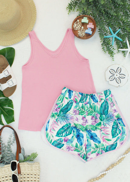 IN STOCK Vera V Neck Tank - Pink - Pumpkin Patch Co
