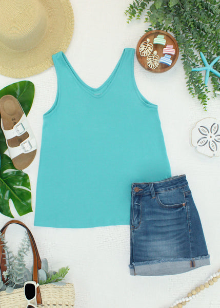 IN STOCK Vera V Neck Tank - Teal - Pumpkin Patch Co