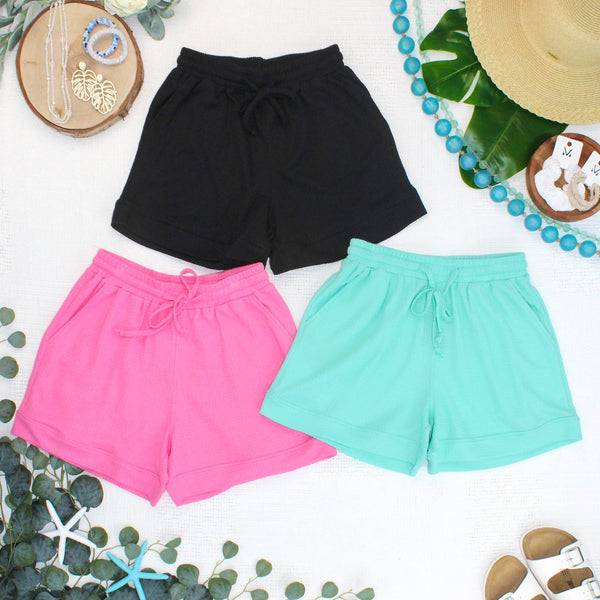 IN STOCK Weslie Waffle Shorts - Turquoise