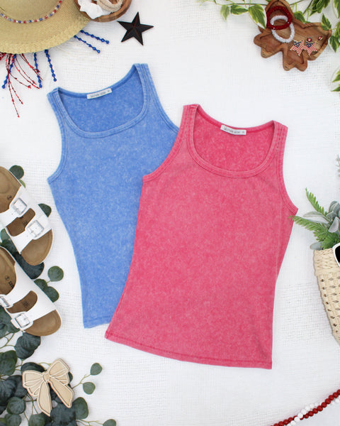 IN STOCK Audrey Vintage Wash Tank - Blue - Pumpkin Patch Co