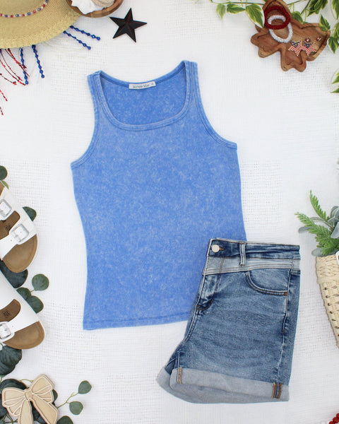 IN STOCK Audrey Vintage Wash Tank - Blue - Pumpkin Patch Co