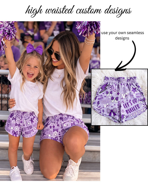 PREORDER: Custom Solid + Logo High Waisted Shorts (Kids + Adults) RERUN 5.18.26