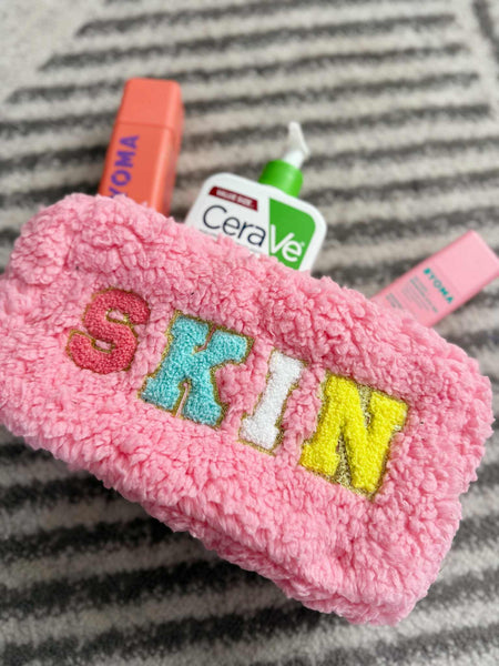 rts: Plush Chenille Letter Cosmetic Bag-