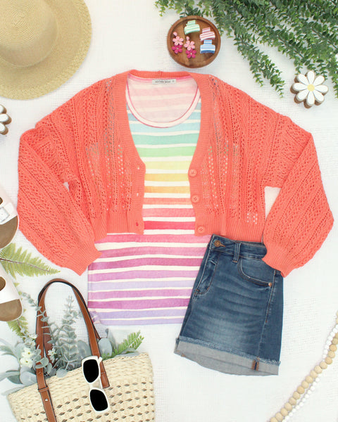 IN STOCK Callie Cropped Cardigan - Melon - Pumpkin Patch Co