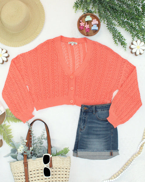 IN STOCK Callie Cropped Cardigan - Melon - Pumpkin Patch Co
