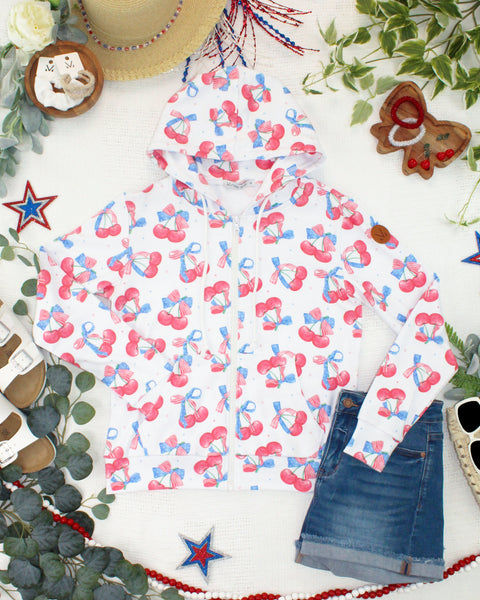 IN STOCK Fullzip Hoodie - Patriotic Cherries - Pumpkin Patch Co