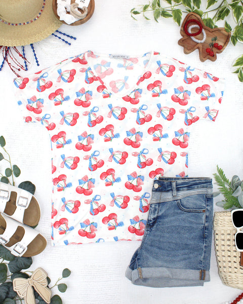 IN STOCK Chloe Cozy Top - Patriotic Cherries - Pumpkin Patch Co