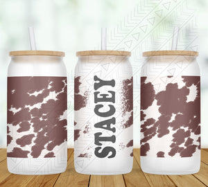 Cow Hide Personalized Glass Can
