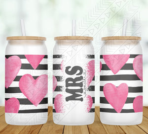 Hearts & Stripes Personalized Glass Can