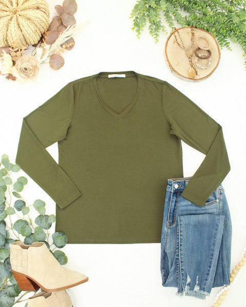 IN STOCK Larissa Long Sleeve - Dark Olive - Pumpkin Patch Co