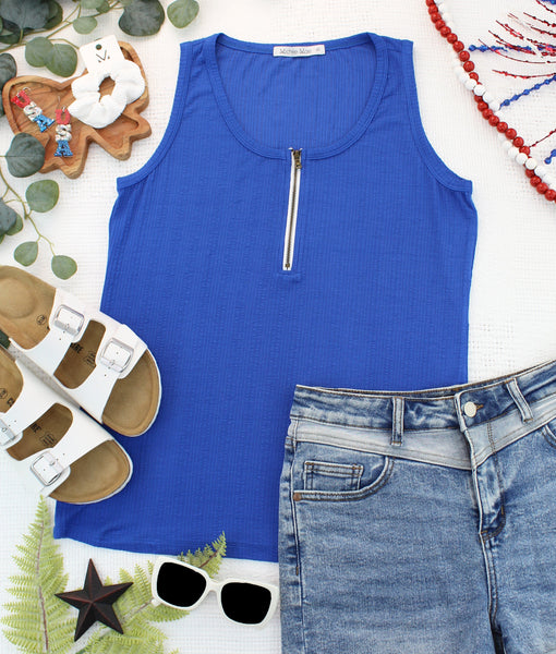 IN STOCK Mila Zipper Tank - Blue - Pumpkin Patch Co
