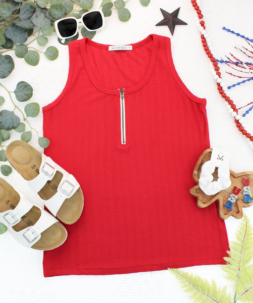 IN STOCK Mila Zipper Tank - Red - Pumpkin Patch Co