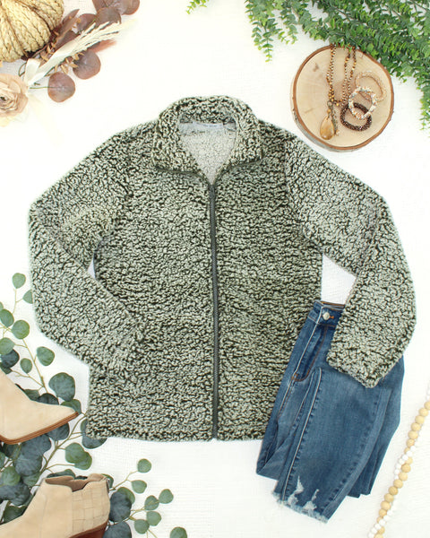 IN STOCK Two Tone Fullzip Sherpa - Olive and White