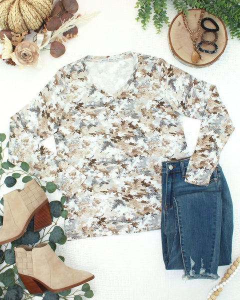 IN STOCK Larissa Long Sleeve - Neutral Leaves