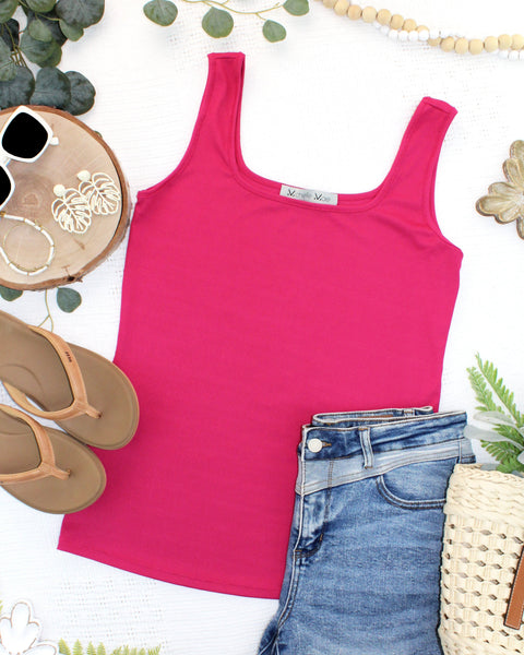 IN STOCK Rachel Ribbed Tank -  Hot Pink - Pumpkin Patch Co