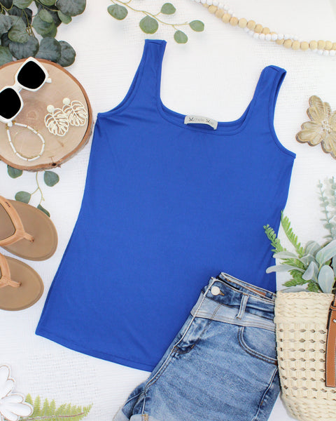 IN STOCK Rachel Ribbed Tank - Royal Blue - Pumpkin Patch Co