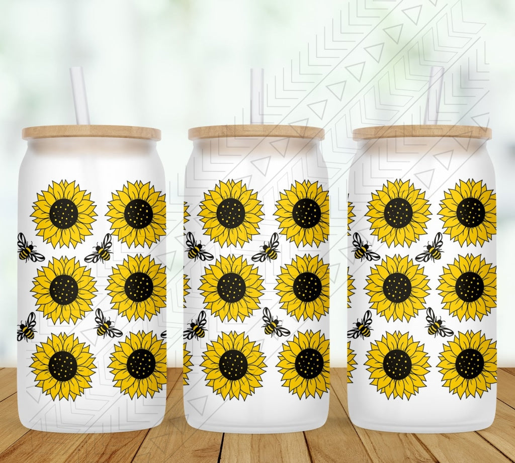 Sunflowers And Honeybees Glass Can
