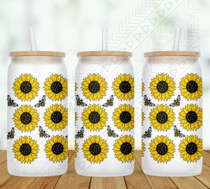 Sunflowers And Honeybees Glass Can