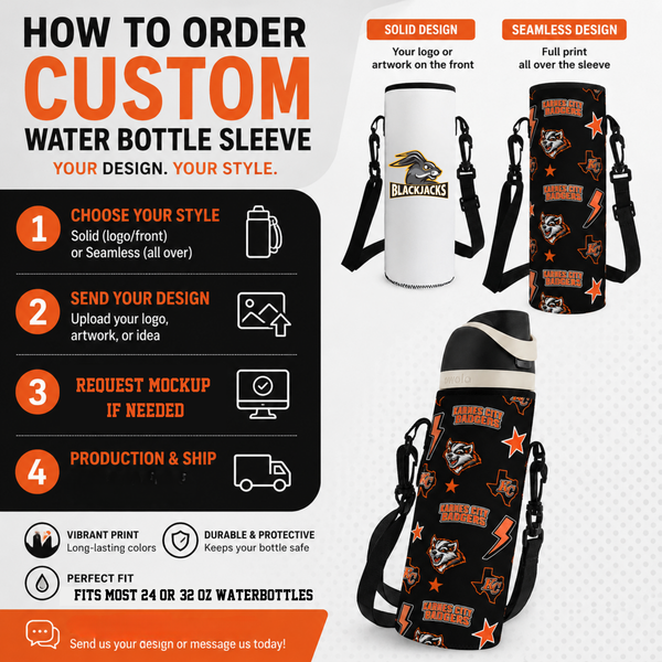 PREORDER: Custom Water Bottle Sleeves (Solid + Logo) 6.29.26