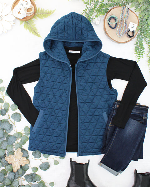 IN STOCK Heather Geometric Hooded Vest - Teal