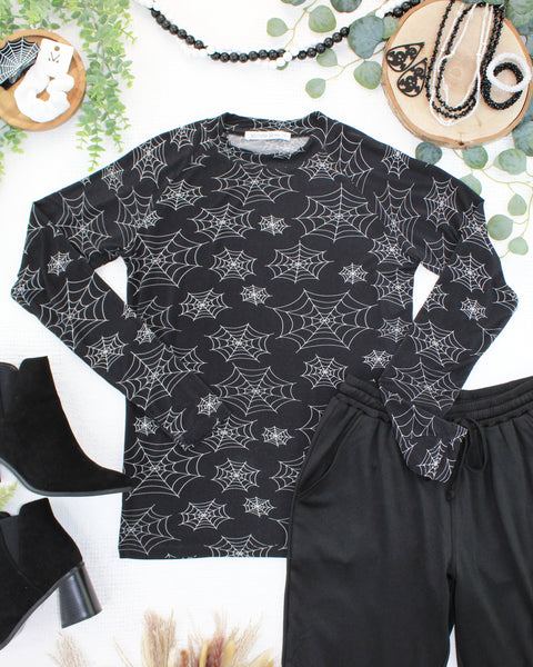 IN STOCK Blair Long Sleeve Top - Midnight Webs - Pumpkin Patch Co