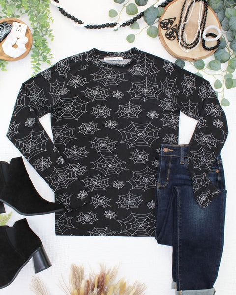 IN STOCK Blair Long Sleeve Top - Midnight Webs - Pumpkin Patch Co